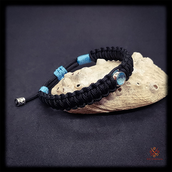 Bracelet en paracorde noir perle bleue